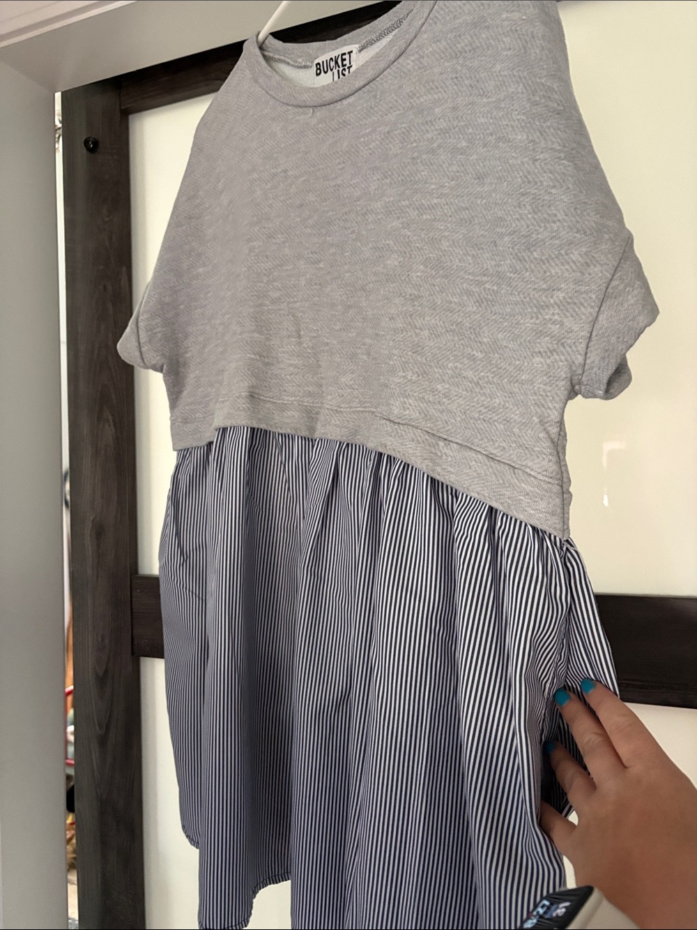 Bucket List Gray Tunic or dress with Navy Pinstripe Skirt - Picture 4 of 4